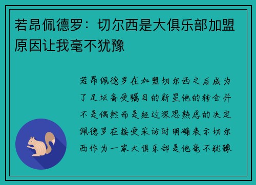 若昂佩德罗：切尔西是大俱乐部加盟原因让我毫不犹豫