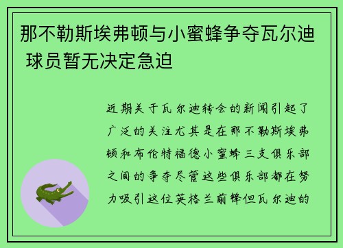 那不勒斯埃弗顿与小蜜蜂争夺瓦尔迪 球员暂无决定急迫